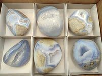 Polished Blue Lace Agate Geodes x 6 From Nsanje, Malawi