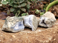 Natural Blue Lace Agate Geode Specimens x 12 From Nsanje, Malawi