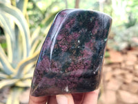 Polished Ruby Corundum In Chrome Verdite Standing Free Forms x 3 From Zimbabwe