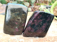 Polished Ruby Corundum In Chrome Verdite Standing Free Forms x 3 From Zimbabwe