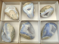 Polished Blue Lace Agate Geodes x 6 From Nsanje, Malawi