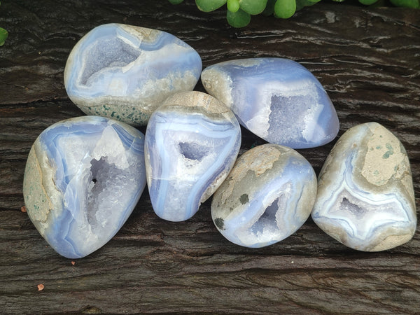 Polished Blue Lace Agate Geodes x 6 From Nsanje, Malawi