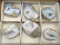 Polished Blue Lace Agate Geodes x 6 From Nsanje, Malawi