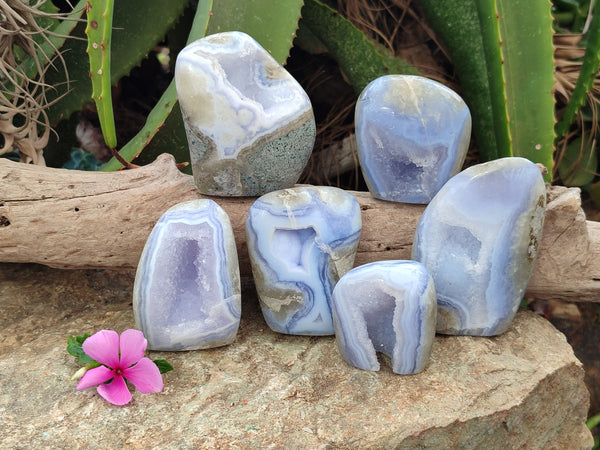 Polished Blue Lace Agate Geodes x 6 From Nsanje, Malawi