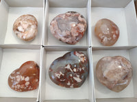 Polished Fossil Flower Agate Hearts x 6 From Antsahalova, Madagascar