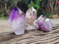 Polished Smokey Window Amethyst Crystals x 4 From Madagascar