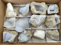 Natural Blue Lace Agate Geode Specimens x 12 From Nsanje, Malawi