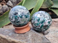 Polished Emerald Mica In Matrix Spheres x 2 From Mutoko, Zimbabwe