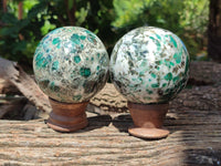 Polished Emerald Mica In Matrix Spheres x 2 From Mutoko, Zimbabwe