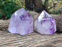 Polished Smokey Window Amethyst Crystals x 2 From Madagascar