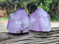 Polished Smokey Window Amethyst Crystals x 2 From Madagascar