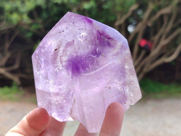 Polished Smokey Window Amethyst Crystals x 2 From Madagascar