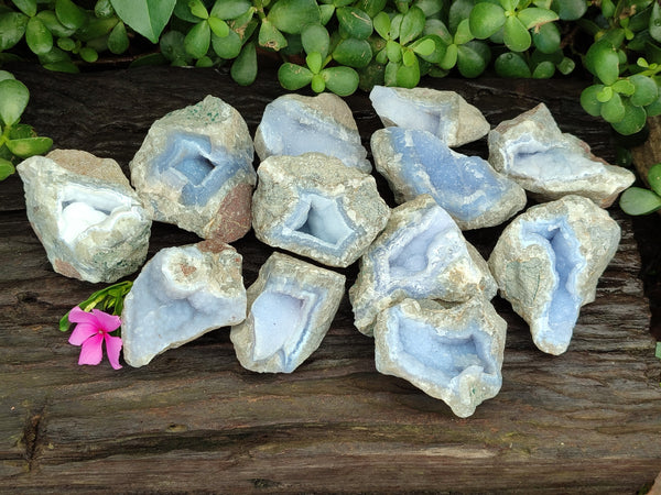 Natural Blue Lace Agate Geode Specimens x 12 From Nsanje, Malawi