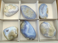 Polished Blue Lace Agate Geode Free Forms x 6 From Nsanje, Malawi