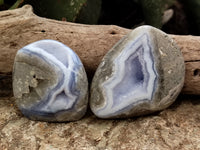 Polished Blue Lace Agate Standing Geodes x 6 From Nsanje, Malawi