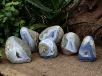 Polished Blue Lace Agate Standing Geodes x 6 From Nsanje, Malawi