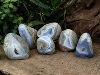 Polished Blue Lace Agate Standing Geodes x 6 From Nsanje, Malawi