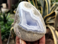 Polished Blue Lace Agate Standing Geodes x 6 From Nsanje, Malawi