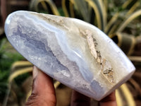 Polished Blue Lace Agate Standing Geodes x 6 From Nsanje, Malawi