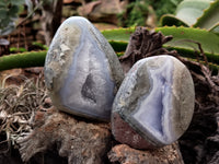 Polished Blue Lace Agate Standing Geodes x 6 From Nsanje, Malawi