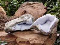 Natural Blue Lace Agate Geode Specimens x 6 From Nsanje, Malawi