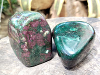 Polished Ruby Corundum In Chrome Verdite Standing Free Forms x 3 From Zimbabwe