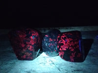 Polished Ruby Corundum In Chrome Verdite Standing Free Forms x 3 From Zimbabwe