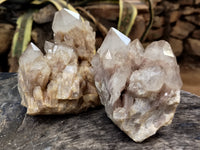 Natural Smokey Phantom Quartz Clusters x 2 From Luena, Congo