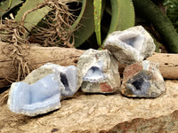 Natural Blue Lace Agate Geode Specimens x 12 From Nsanje, Malawi