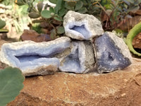 Natural Blue Lace Agate Geode Specimens x 12 From Nsanje, Malawi