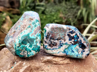 Polished Shattuckite, Azurite, Chrysocolla and Dioptase Free Forms x 4 From Congo