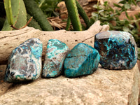 Polished Shattuckite, Azurite, Chrysocolla and Dioptase Free Forms x 4 From Congo