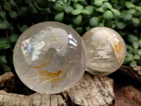 Polished Frosted Quartz Spheres with Rainbow Veils x 2 From Madagascar