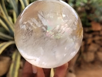 Polished Frosted Quartz Spheres with Rainbow Veils x 2 From Madagascar