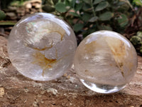 Polished Frosted Quartz Spheres with Rainbow Veils x 2 From Madagascar