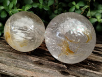 Polished Frosted Quartz Spheres with Rainbow Veils x 2 From Madagascar