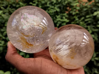 Polished Frosted Quartz Spheres with Rainbow Veils x 2 From Madagascar