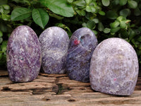 Polished Lepidolite with Pink Rubellite Standing Free Forms x 4 From Madagascar