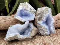 Natural Blue Lace Agate Geode Specimens x 3 From Nsanje, Malawi