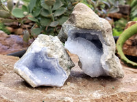 Natural Blue Lace Agate Geode Specimens x 3 From Nsanje, Malawi