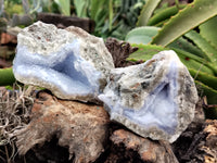 Natural Blue Lace Agate Geode Specimens x 3 From Nsanje, Malawi