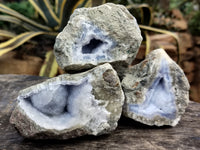 Natural Blue Lace Agate Geode Specimens x 3 From Nsanje, Malawi