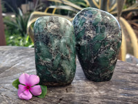 Polished Emerald Mica In Matrix Standing Free Forms x 2 From Mutoko, Zimbabwe