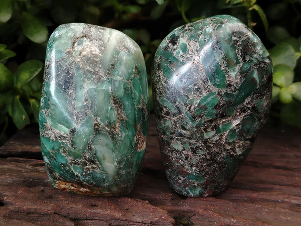 Polished Emerald Mica In Matrix Standing Free Forms x 2 From Mutoko, Zimbabwe