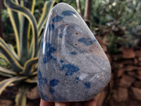 Polished Blue Spinel Spotted Quartz Standing Free Forms x 3 From Madagascar