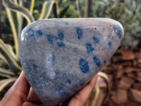 Polished Blue Spinel Spotted Quartz Standing Free Forms x 3 From Madagascar