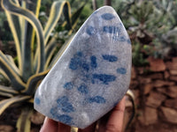 Polished Blue Spinel Spotted Quartz Standing Free Forms x 3 From Madagascar