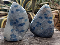 Polished Blue Spinel Spotted Quartz Standing Free Forms x 3 From Madagascar