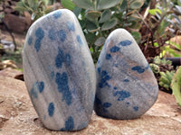 Polished Blue Spinel Spotted Quartz Standing Free Forms x 3 From Madagascar