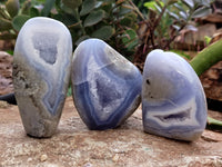 Polished Blue Lace Agate Geode Free Forms x 6 From Nsanje, Malawi